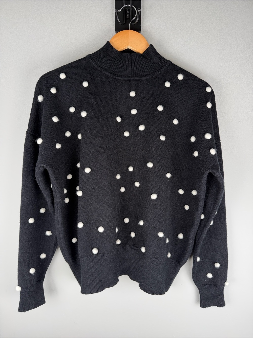 LPA Teza Black Pom Pom Sweater Whimsical Chic Size M